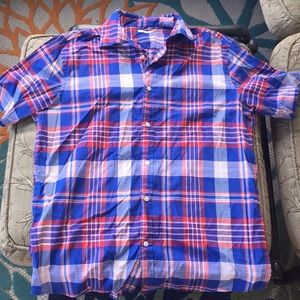 Men’s red white and blue plaid shirt
